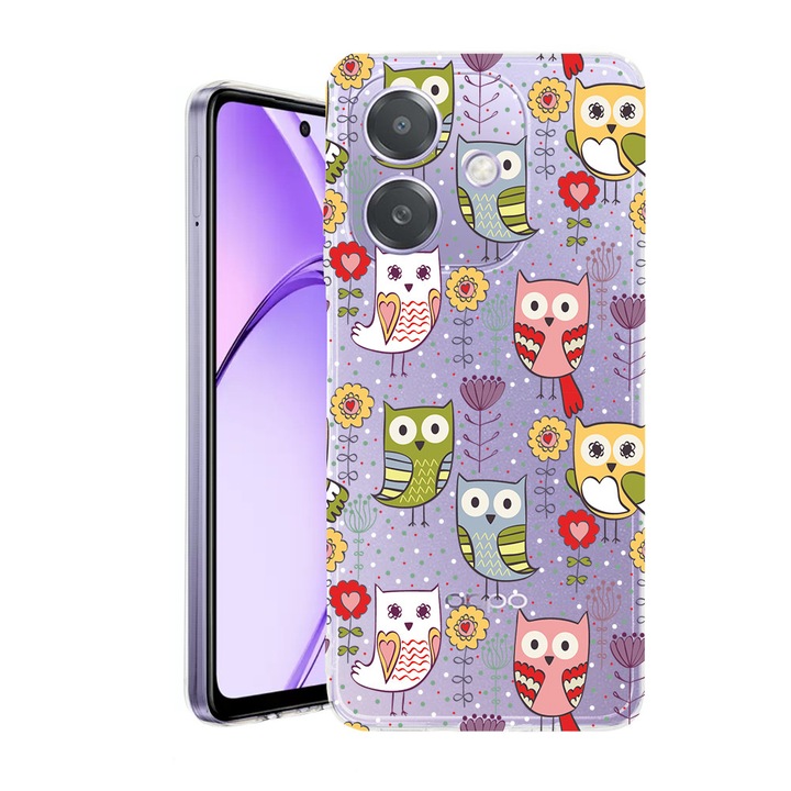 Husa pentru OPPO A40 / A40M, BestCase® Clear Silicon 2MM, Owl Pattern, Antisoc, Protectie camera si ecran, 1938403 T 1437
