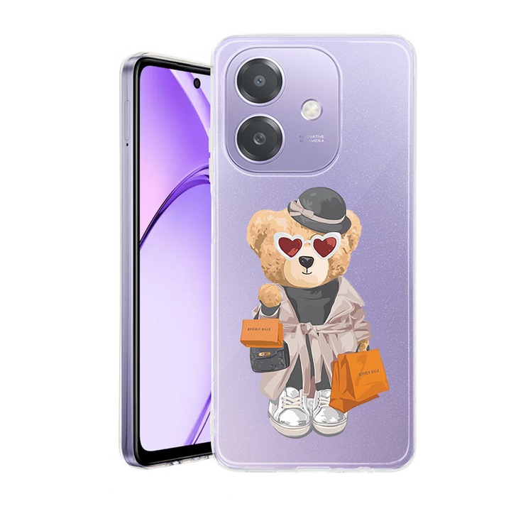 Husa pentru OPPO A40 / A40M, BestCase® Clear Silicon 2MM, Teddy Bear Shopping, Antisoc, Protectie camera si ecran, 1938403 T 1458