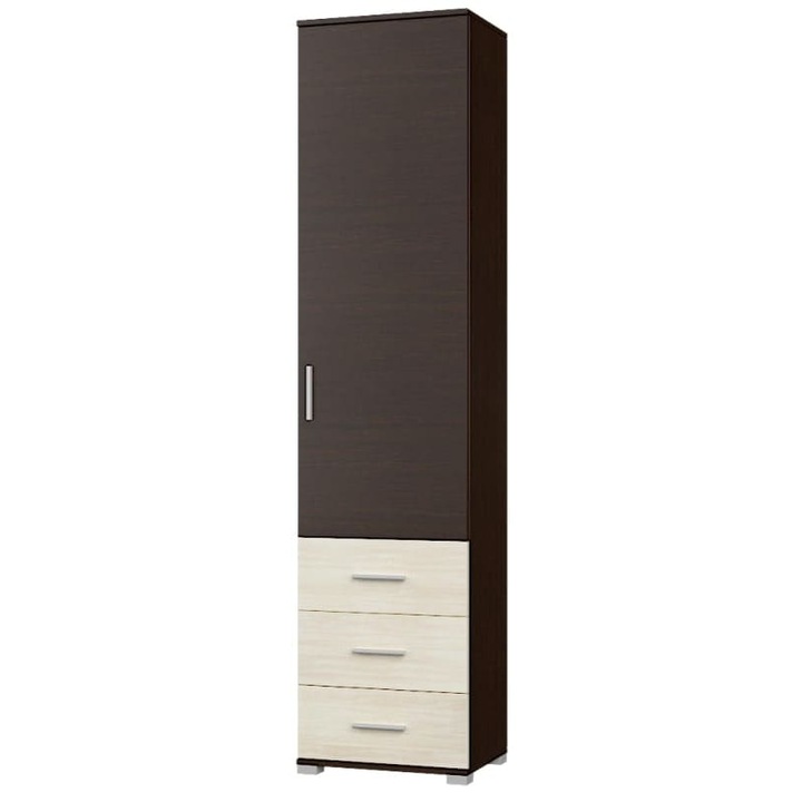 Dulap tip Soldat cu 1 usa si 3 Sertare Breeze-17, Everest, Wenge inchis, Stejar de lapte, 50 x 38 x 210 cm