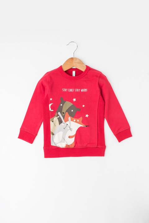 Undercolors of Benetton, Pijama cu maneci lungi si imprimeu fosforescent, Rosu/ Gri, 11-12Y Standard