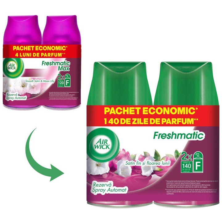 Резерва за ароматизатор за стая Air Wick Freshmatic Smooth Satin & Moon Lily Duo Pack