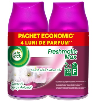 Rezerva odorizant camera Air Wick Freshmatic Smooth Satin & Moon Lily Duo Pack, 2x250 ml Rezerva odorizant camera Air Wick Freshmatic Smooth Satin & Moon Lily Duo Pack, 2x250 ml