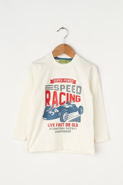 Zee Lane Kids, Bluza cu decolteu la baza gatului si imprimeuri diverse, alb prafuit, 110 CM Standard