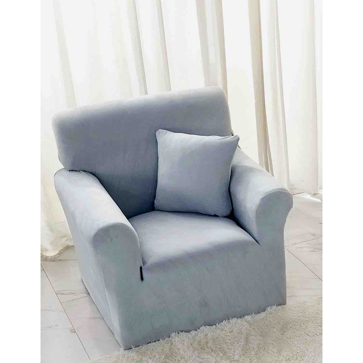 Husă elastică fotoliu MHR, catifea, set cu husă de pernă 40x40cm, 90x130cm, multicolor