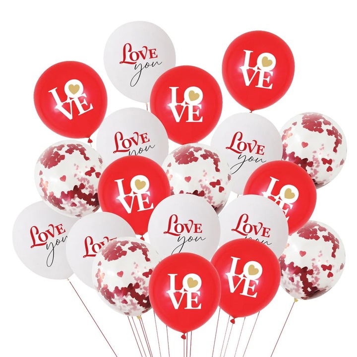 Червени бели парти балони "Love" 30см - 20бр
