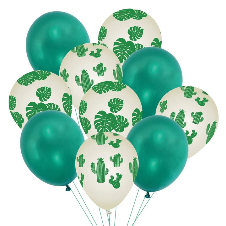 Green White Summer Party Декоративни балони с кактуси 30см - 10бр