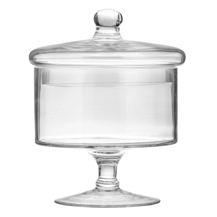 Recipient din Sticla Transparenta cu Picior & Capac pentru Bomboane Ø16x20cm - 0.9L