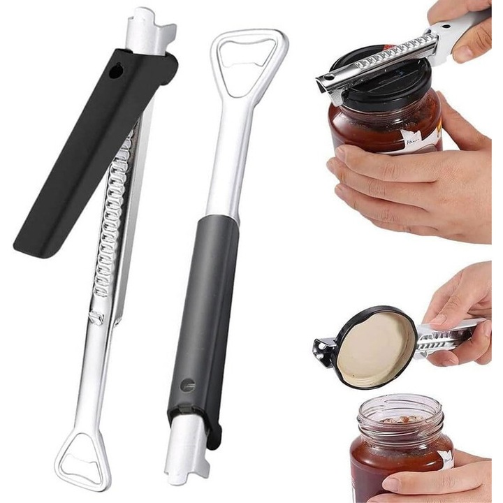 Rozsdamentes acél konzervnyitó, ergonomikus, ízületi gyulladásban szenvedőknek, fekete, 1 darab