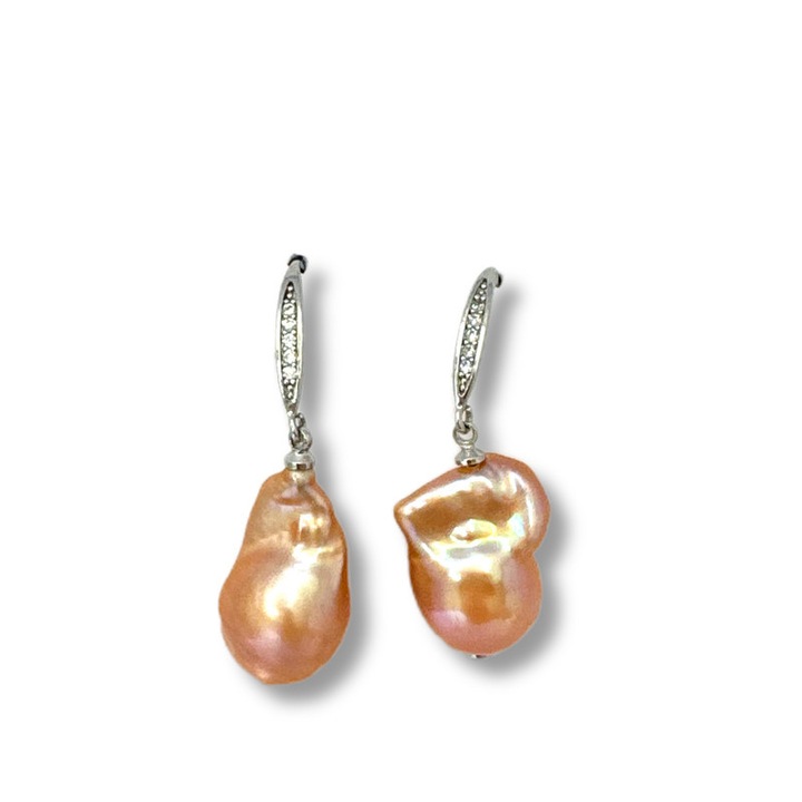 Cercei cu perle, perla baroca liaj, Hipoalergenic portocaliu 11mm