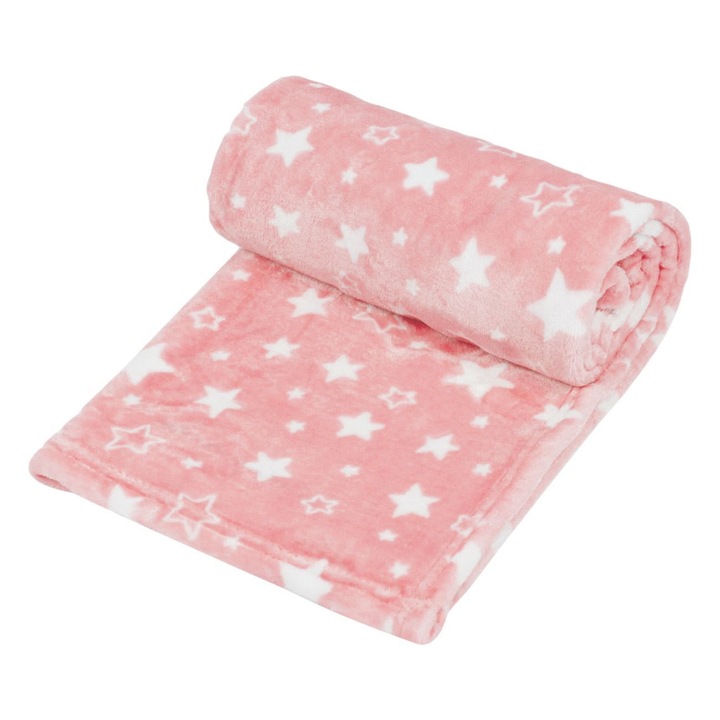 Babatakaró, fehér csillagokkal, rózsaszín, 140x100cm
