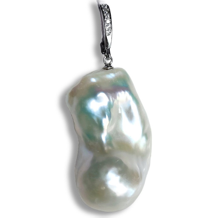 Колие с естествени перли, барокова перла, висулка 12 мм, бял минималистичен дизайн, хипоалергенна сплав