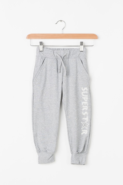 Zee Lane Kids, Pantaloni jogger cu imprimeu text, Gri melange, 116 CM Standard