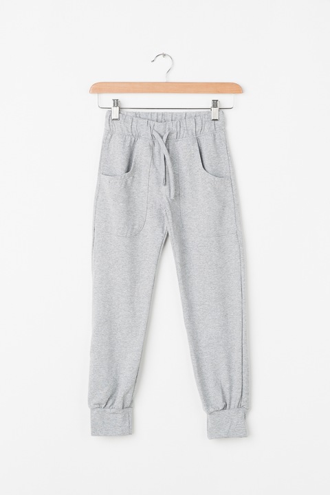 Zee Lane Kids, Pantaloni jogger cu aplicatie din strasuri, Gri melange, 134 CM Standard