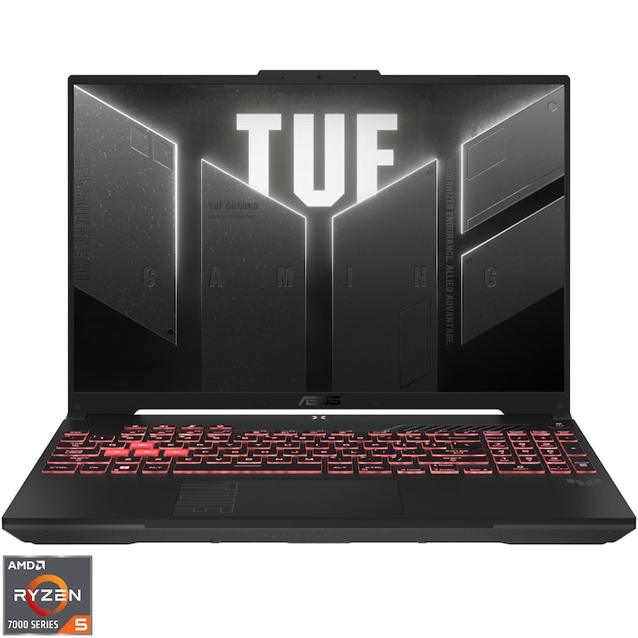 Laptop ASUS TUF Gaming A16 cu procesor AMD Ryzen™ 5 7535HS pana la 4.55GHz, 16'' Full HD+ WUXGA, IPS, 144Hz, 16GB DDR5 RAM, 512GB SSD, NVIDIA® GeForce RTX™ 4050 6GB GDDR6, No OS, Mecha Gray