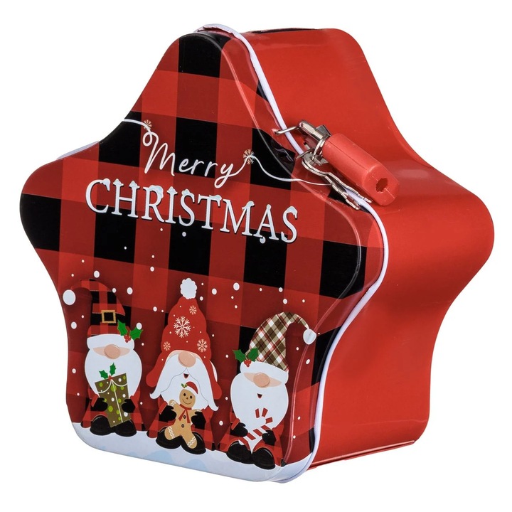 Pusculita de Craciun Stea Rosie Gnome 12x12x6.5cm