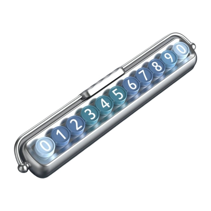 Suport auto universal pentru numar de parcare temporar, 6 grupuri de numere, albastru + argintiu, 15.8x3cm