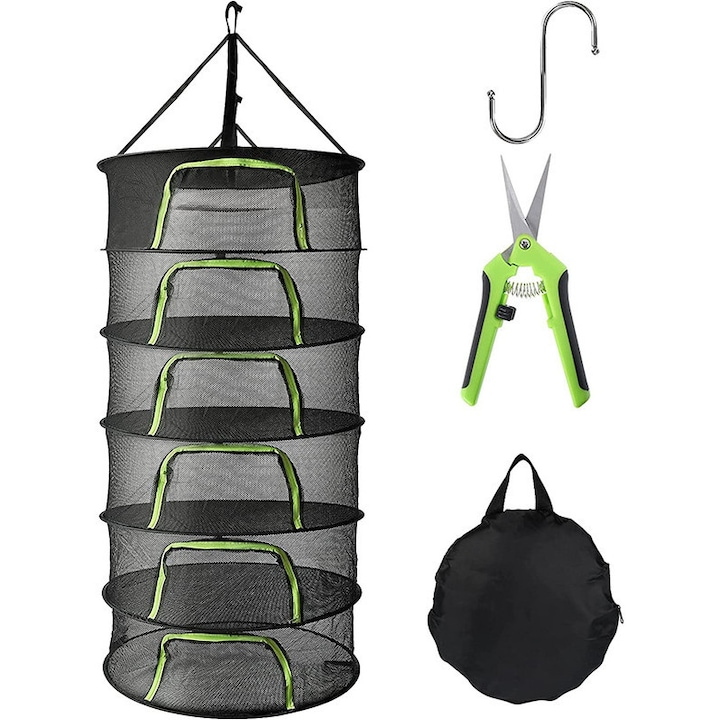 Plasa de uscare pentru ierburi, Suport de uscare cu 6 straturi pentru agatat, Suport de uscare pliabil din plasa cu foarfece