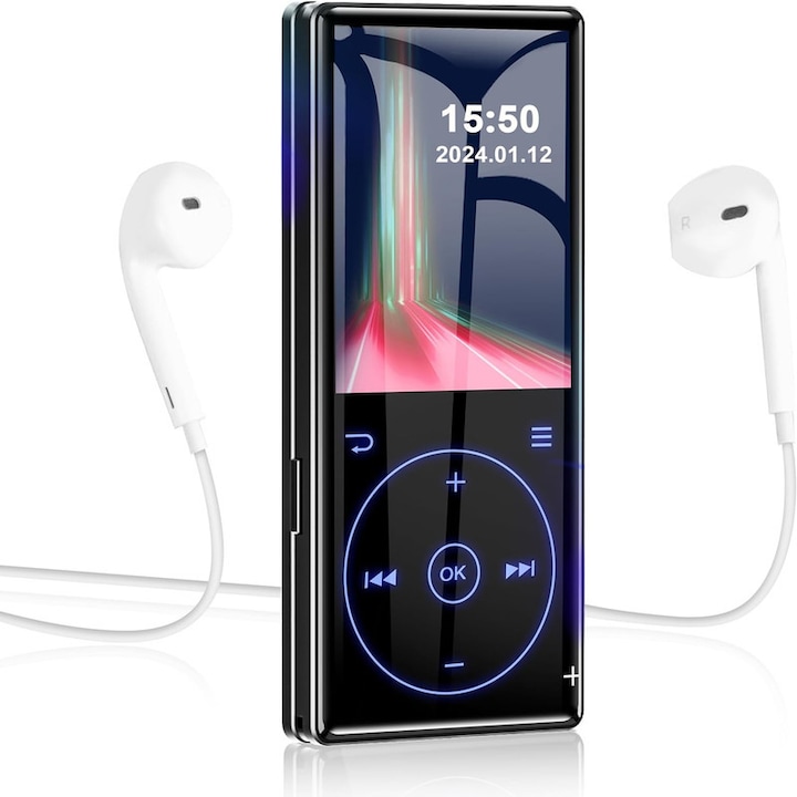 MP3 lejátszó, 32 GB, Bluetooth 5.0, 2,4 hüvelykes képernyő, fekete, komplett szett