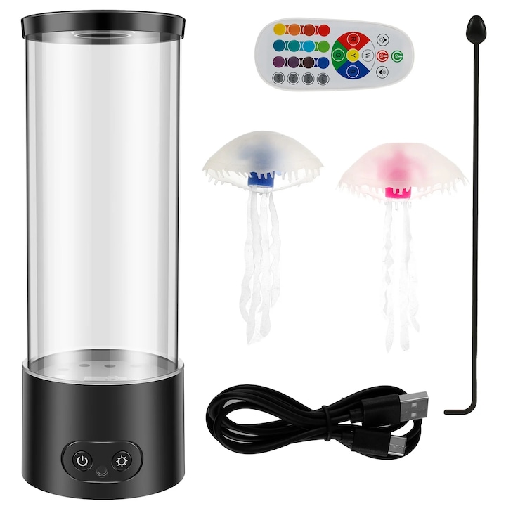 Lampa LED Meduza 17 Culori, Lampa Lava Acvariu Lampa Meduza Copii, Lampa Meduza cu 4 moduri de iluminare, alimentare USB/baterii