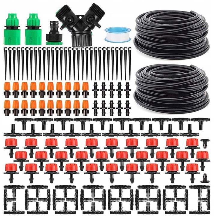 Kit sistem de irigare, 30 m micro irigare prin picurare de gradina, kit de irigare automata irigare prin picurare cu furtun, irigare prin picurare a gradinii, udarea gradinii DIY pentru peisaj, pat de flori si plante de terasa, 149 buc