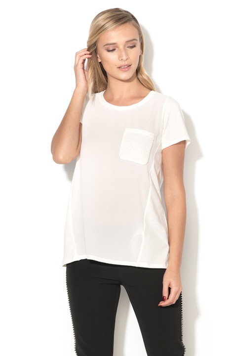 Liu Jo, Tricou cu buzunar stralucitor pe piept, Alb, S
