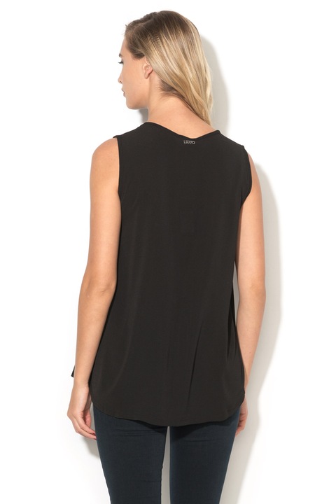 Liu Jo, Top asimetric cu buzunar stralucitor pe piept, Negru, S