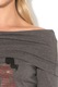 Liu Jo, Bluza cu decolteu pe umeri si aplicatie cu strasuri, Gri inchis melange, XL
