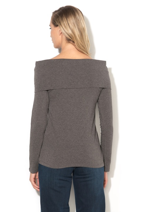 Liu Jo, Bluza cu decolteu pe umeri si aplicatie cu strasuri, Gri inchis melange, XL
