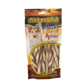 Recompense pentru caini Antos Twist Peste si Pui, 3 x 100 g Recompense pentru caini Antos Twist Peste si Pui, 3 x 100 g