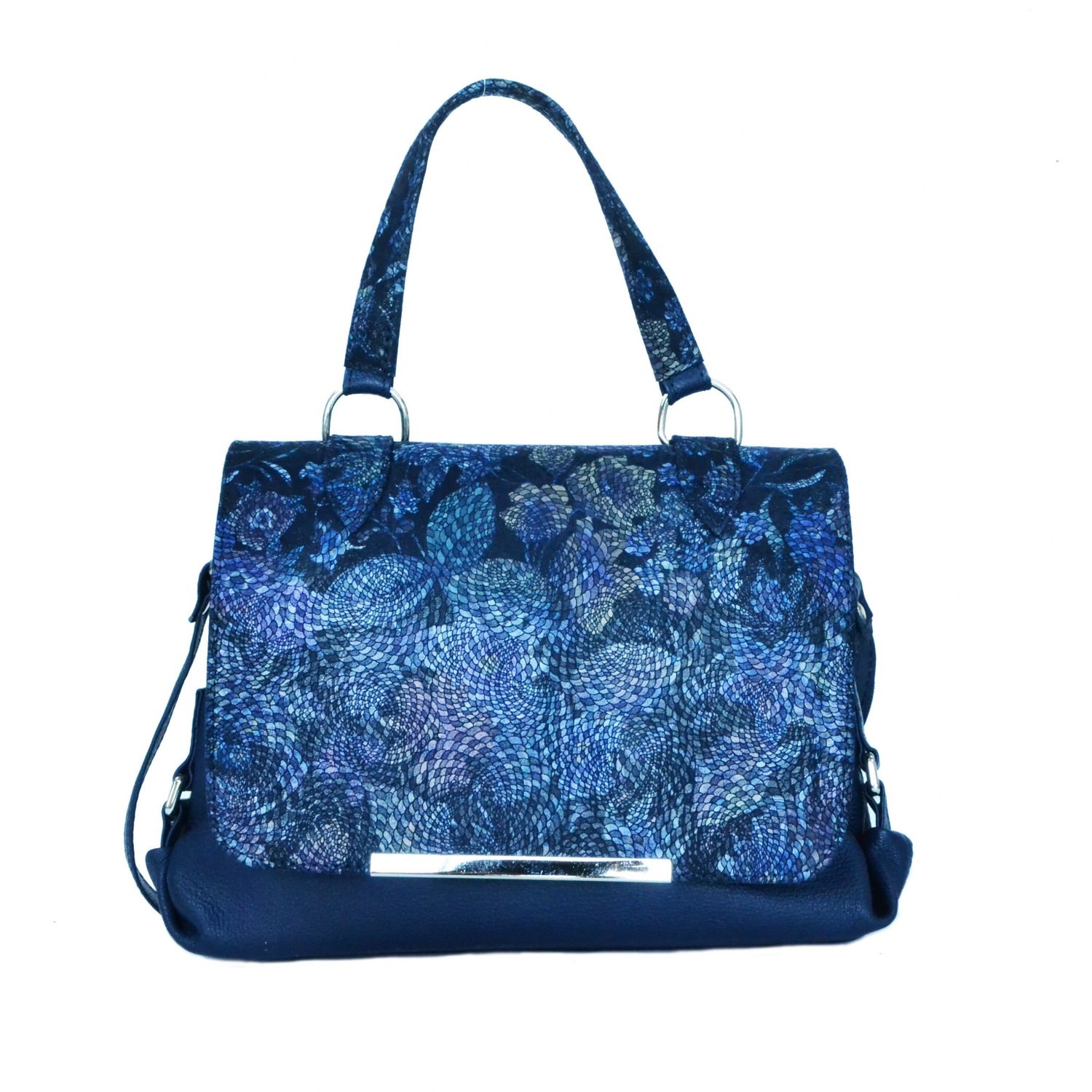 Geanta dama,Zea,piele naturala,casual blue floral
