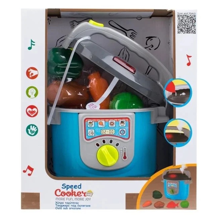 Játék gyorsfőző, étellel, hanggal és fénnyel, műanyag, 19x11x17cm, többszínű