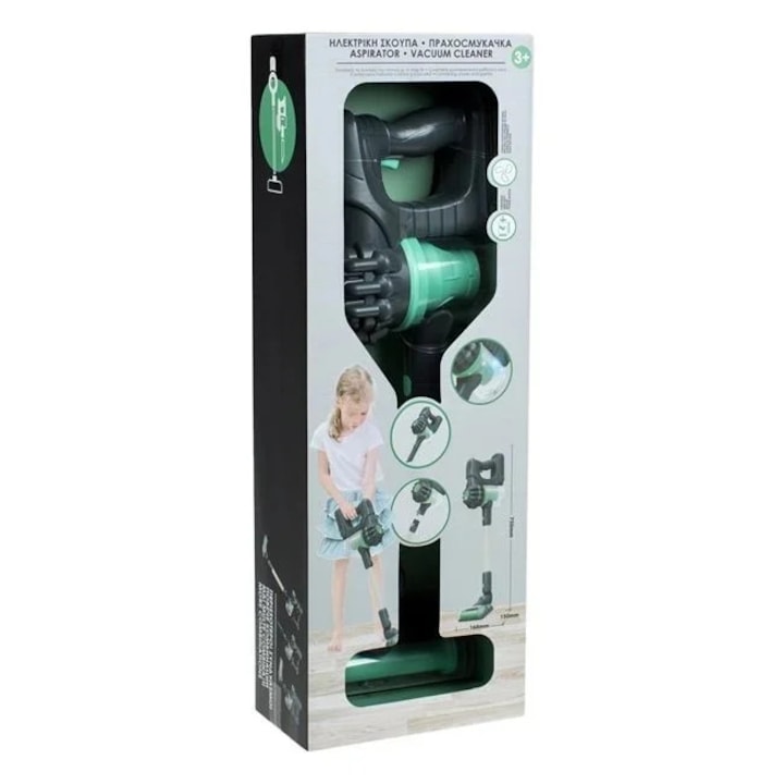 Jucarie aspirator vertical, cu accesorii si lumini, varsta 3+ ani, 18.8x15x75cm, multicolor