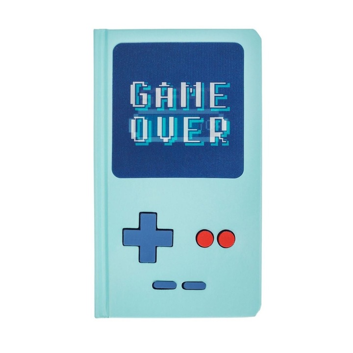 Carnetel Notite 10x17 cm 80 File Dictando Coperta Dura Bleu cu Design Gamepad 3D