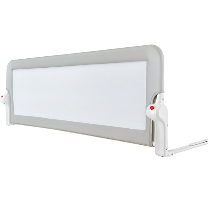 Protectie pat copii FiGGA®, bariera laterala margine pat 200 x 65 cm, rabatabila, Gri