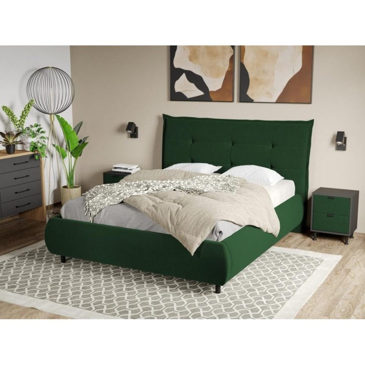 Pat Tapitat Axel cu Somiera fixa, 180x200, Verde inchis/Velluto 27