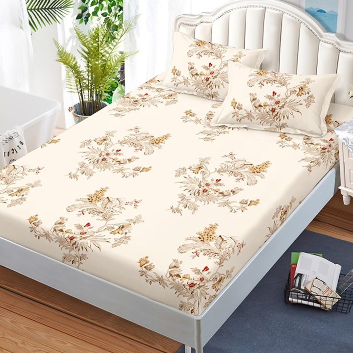 Set cearsaf de pat si 2 fete de perna pentru 2 persoane, Pucioasa, Haris, 180x200 cm, Finet