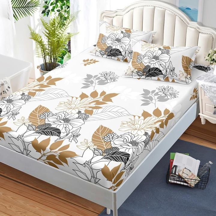 Set cearsaf de pat si 2 fete de perna pentru 2 persoane, Pucioasa, Carter, 180x200 cm, Finet