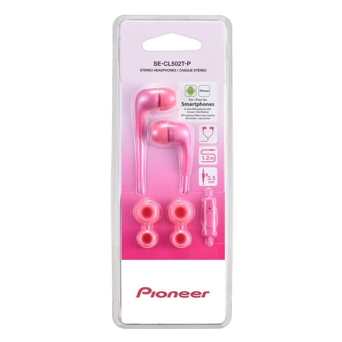 Casti cu fir si microfon, Pioneer, 16 Ohm, Roz
