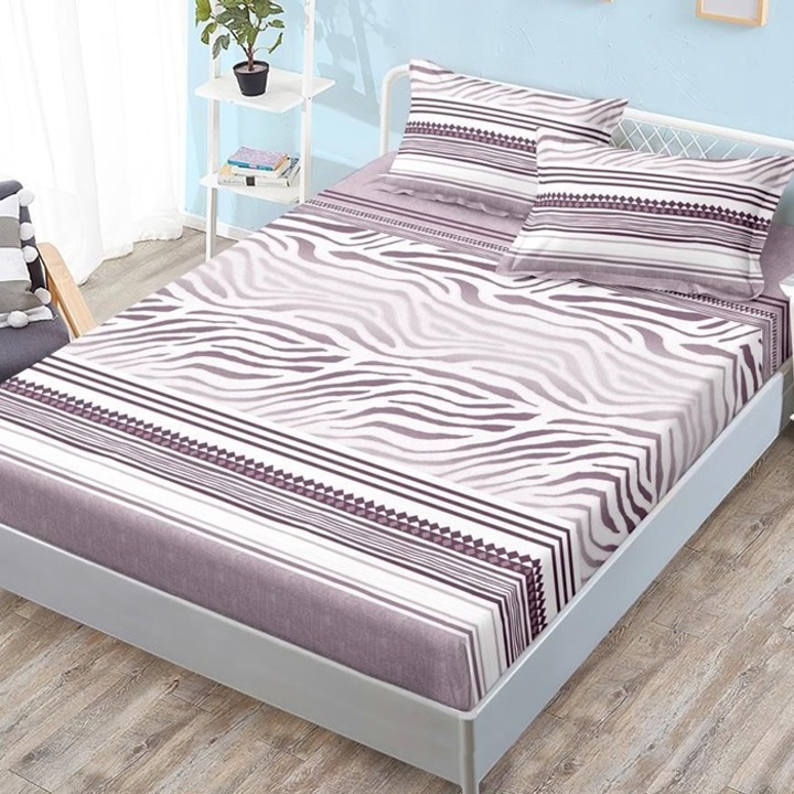 Set cearsaf de pat si 2 fete de perna pentru 2 persoane, Pucioasa, Walker, 180x200 cm, Finet