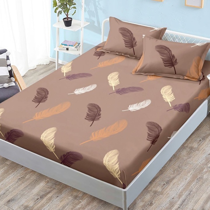 Set cearsaf de pat si 2 fete de perna pentru 2 persoane, Pucioasa, Side, 180x200 cm, Finet