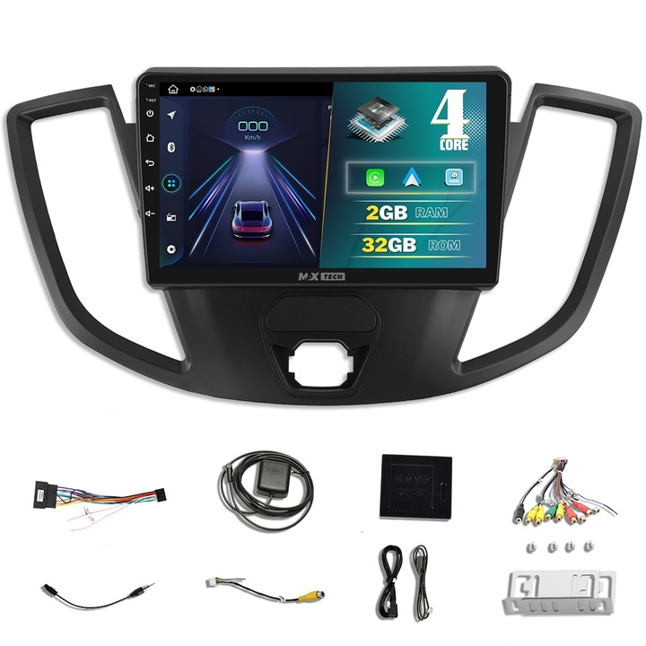Ford Transit navigáció (2014-2020) Android 13 és Carplay, MaxTech, 9" IPS képernyő, 2 GB RAM 32 GB ROM, DSP, EQ, GPS funkciók, WIFI, RDS, rádió, Bluetooth, Youtube, Waze