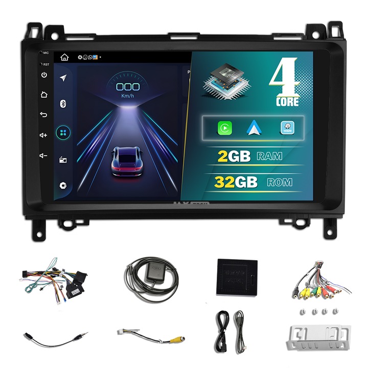 Navigatie Mercedes A B Class, Vito, Viano, Sprinter, W-639 VW Crafter dedicata Android 13 si Carplay, MaxTech®, ecran de 9'' IPS, 2 GB RAM 32 GB ROM, DSP, EQ, functii GPS, WIFI, RDS, Radio, Waze