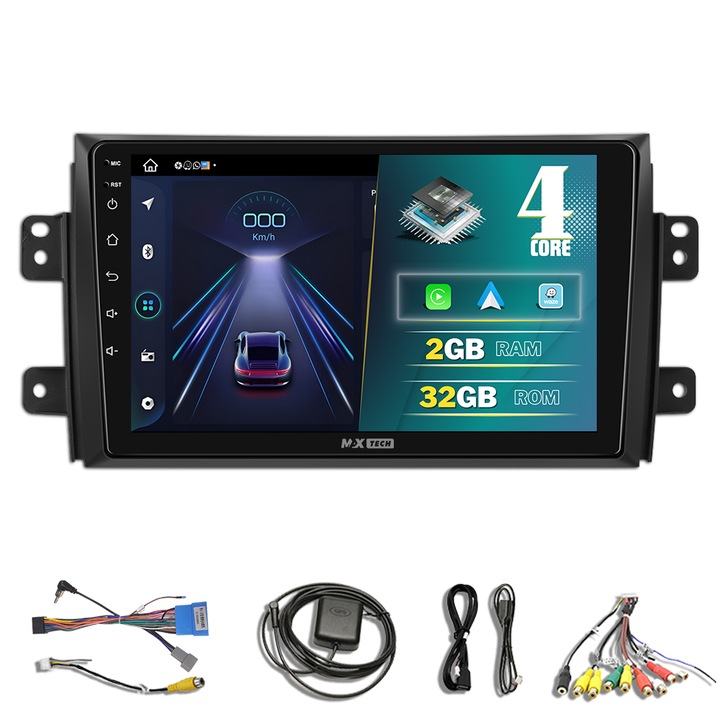 Navigáció Suzuki SX4 / Fiat Sedici (2006 - 2013) Android 13 és Carplay, MaxTech, 9" IPS képernyő, 2 GB RAM 32 GB ROM, DSP, EQ, GPS funkciók, WIFI, RDS, rádió, Bluetooth, Youtube, Waze