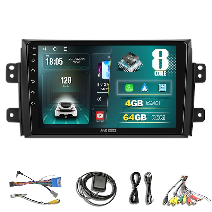 Navigáció Suzuki SX4 / Fiat Sedici (2006 - 2013) Android 13 és Carplay rendszerhez, MaxTech, 9" IPS képernyő, 4 GB RAM 64 GB ROM, DSP, EQ, GPS funkciók, WIFI, RDS, rádió, Bluetooth, Youtube, Waze