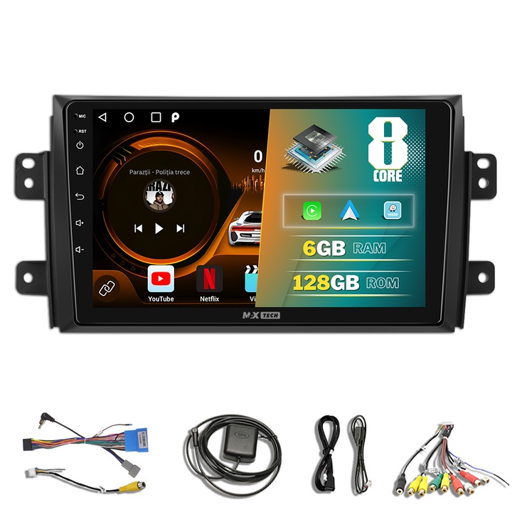Navigáció Suzuki SX4 / Fiat Sedici (2006 - 2013) Android 13 és Carplay rendszerhez, MaxTech, 9" IPS képernyő, 6 GB RAM 128 GB ROM, DSP, EQ, GPS funkciók, WIFI, RDS, rádió, Bluetooth, Waze