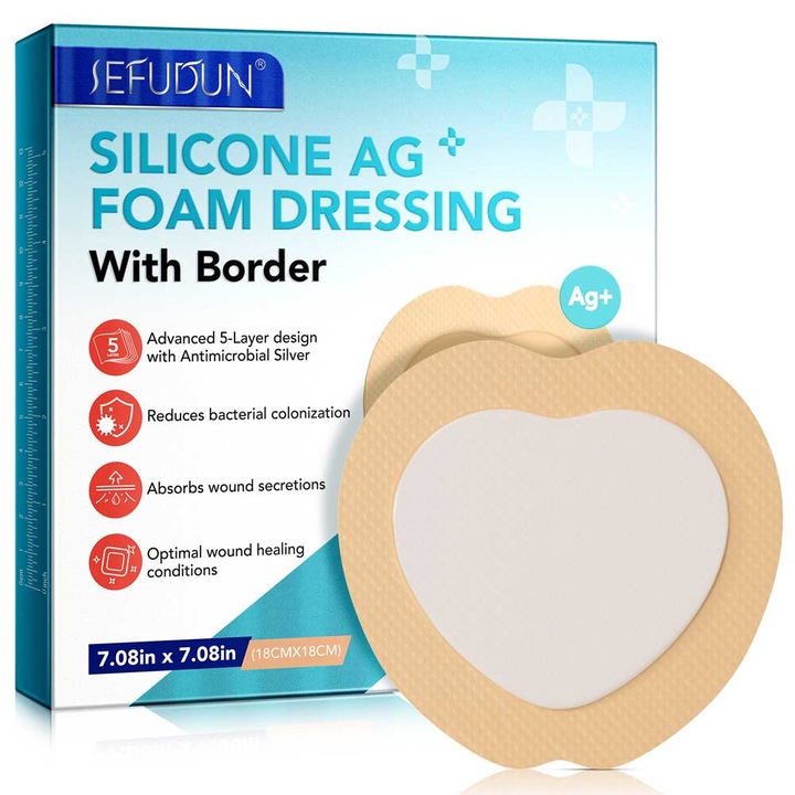 Comprese Premium pentru Cicatrici din Spuma de Silicon cu Argint si Margine Adeziva, 5 buc, 18 cm x 18 cm