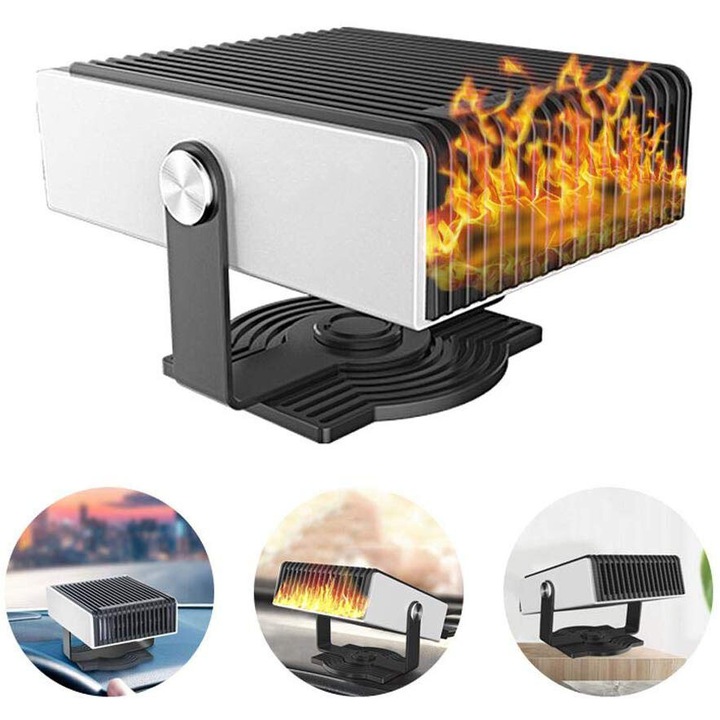 Hordozható autófűtő, 12V, TNEAYWHE, szélvédő jégmentesítő, 360°-os forgatás, hideg levegős üzemmód, 150W