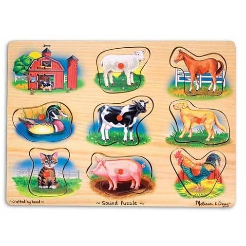Puzzle lemn cu sunete Animale de la Ferma - 8 piese, Melissa & Doug