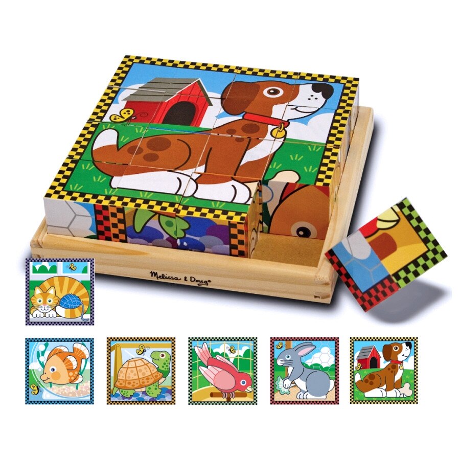 Puzzle lemn din cuburi Animalele de casa Melissa and Doug