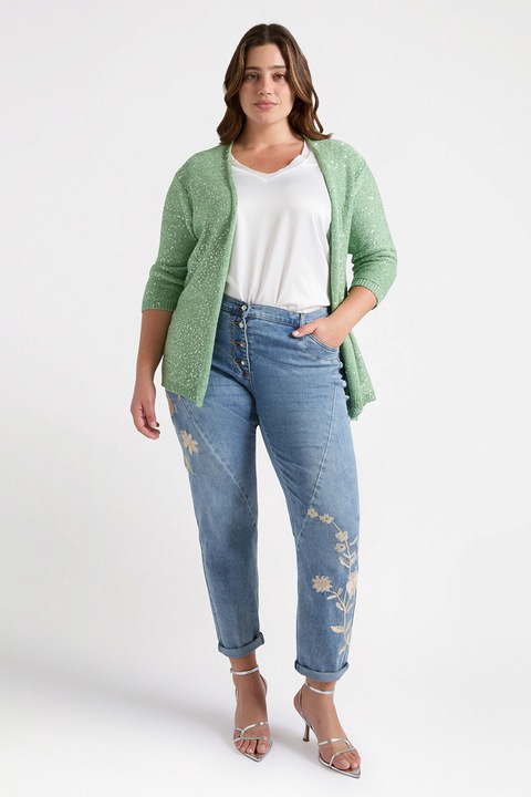 FIORELLA RUBINO, Cardigan cu insertii cu paiete, Verde pal, XS